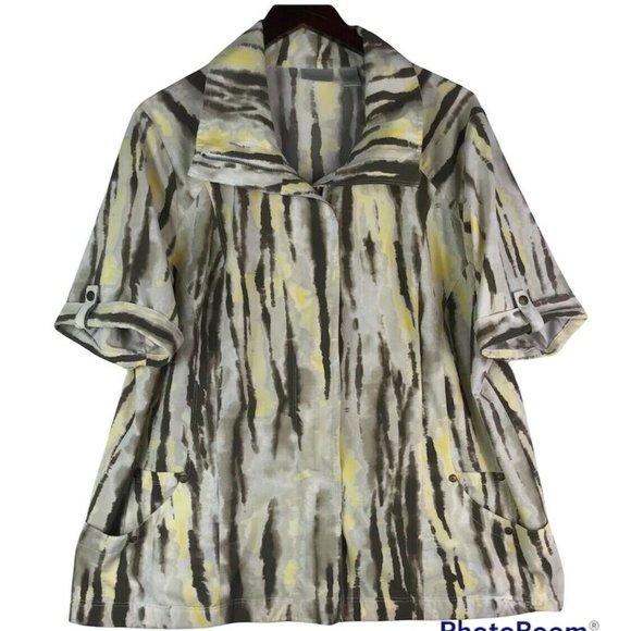 Zenergy by Chico's Sz 3 (XL 1X) Jacket Coat Zip Up Tab Sleeves Gray Yellow Irate - Picture 1 of 3